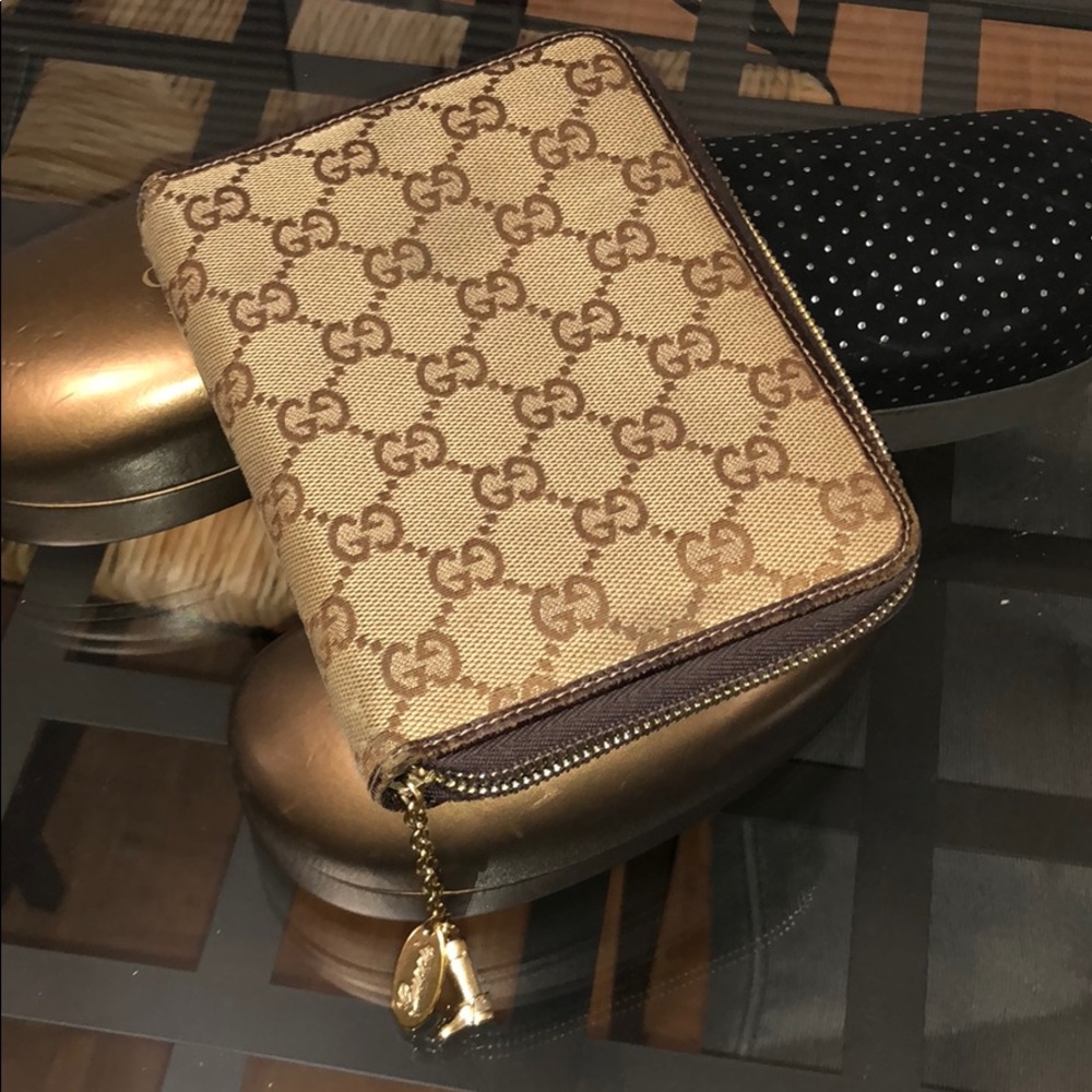 Gucci Brown Monogram Zip Wallet
